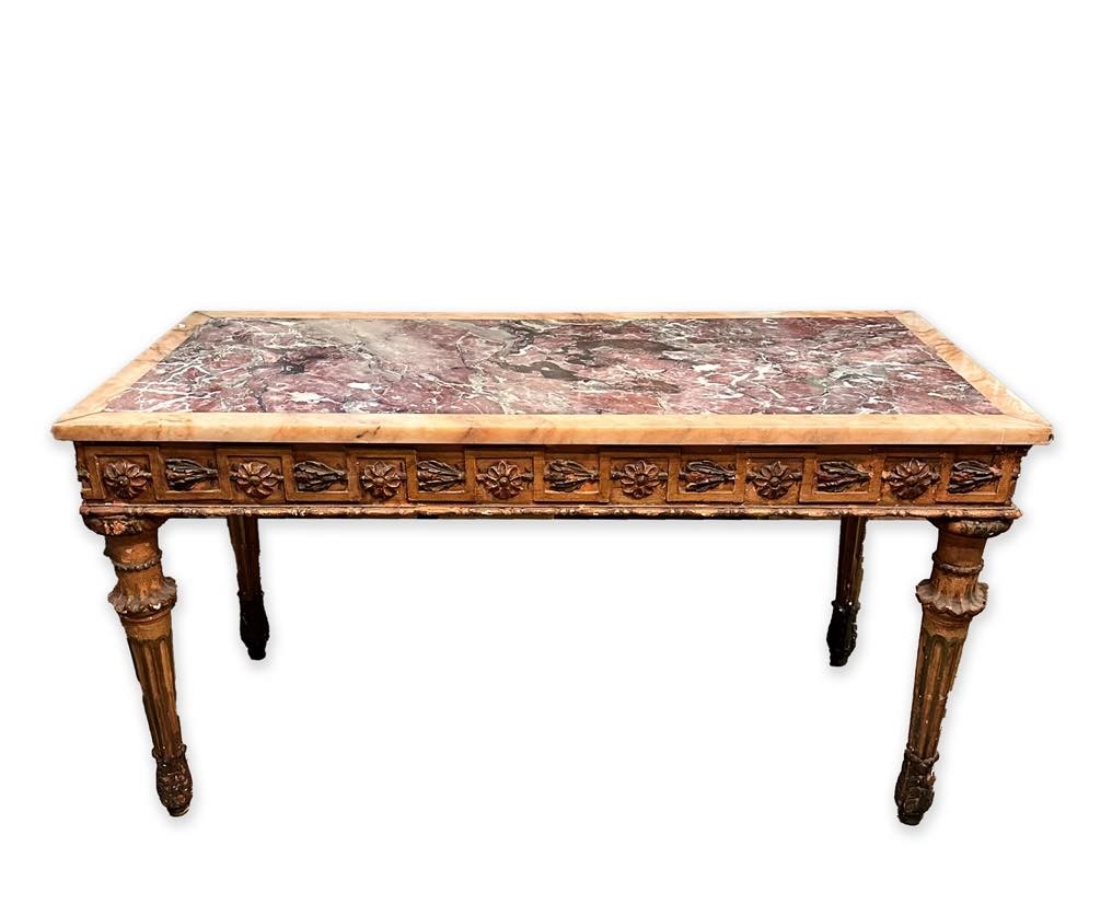 Louis XVI Table Lacquered And Gilded With Marble Top