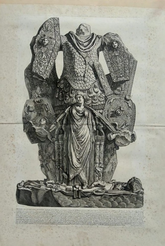 Grande gravure Giovanni Battista Piranesi.   Trophées d'Octave Auguste. 1753 