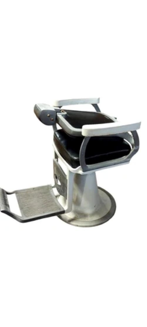 Antique Barber Chair From The 50s/60s (original) Vintage Aluminum Leather-photo-3