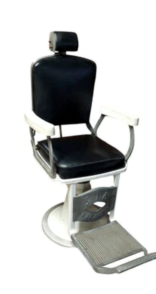 Antique Barber Chair From The 50s/60s (original) Vintage Aluminum Leather-photo-1