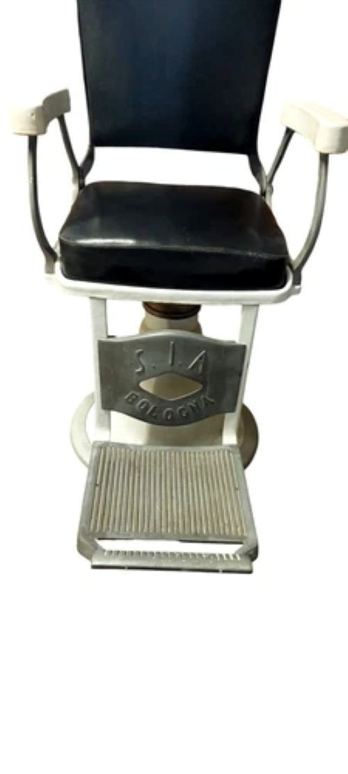 Antique Barber Chair From The 50s/60s (original) Vintage Aluminum Leather-photo-3