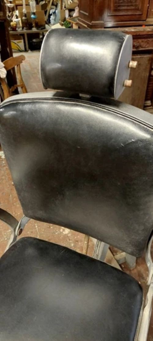 Antique Barber Chair From The 50s/60s (original) Vintage Aluminum Leather-photo-8