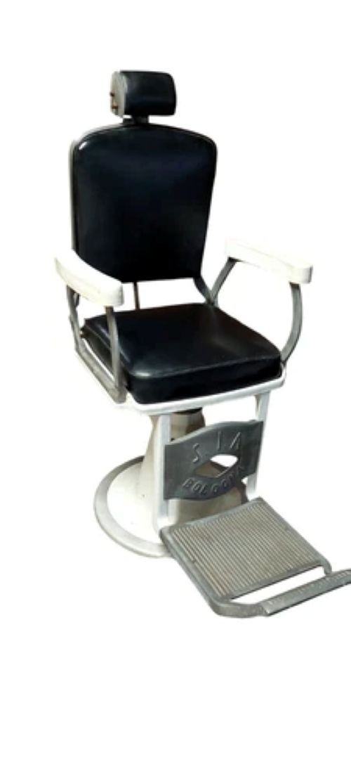 Antique Barber Chair From The 50s/60s (original) Vintage Aluminum Leather-photo-2