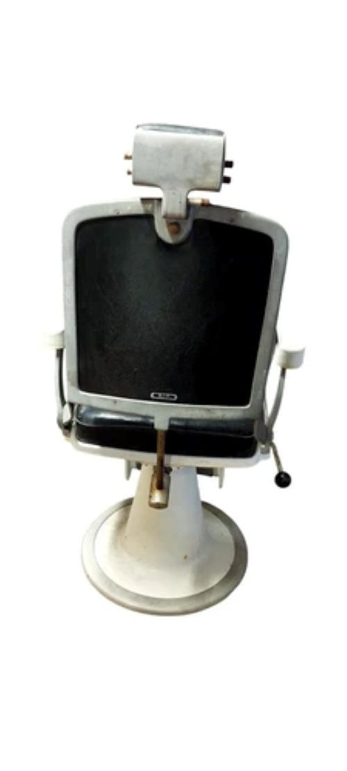 Antique Barber Chair From The 50s/60s (original) Vintage Aluminum Leather-photo-3