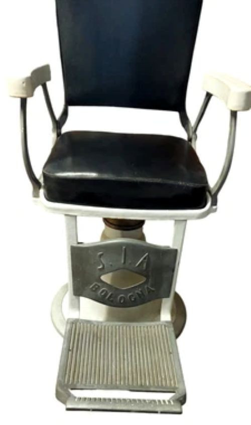 Antique Barber Chair From The 50s/60s (original) Vintage Aluminum Leather-photo-2