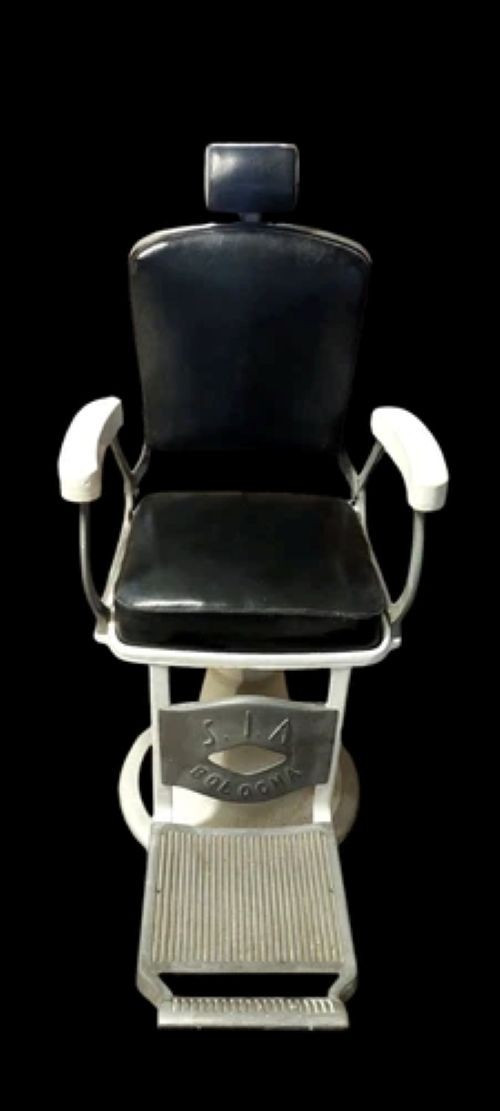 Antique Barber Chair From The 50s/60s (original) Vintage Aluminum Leather