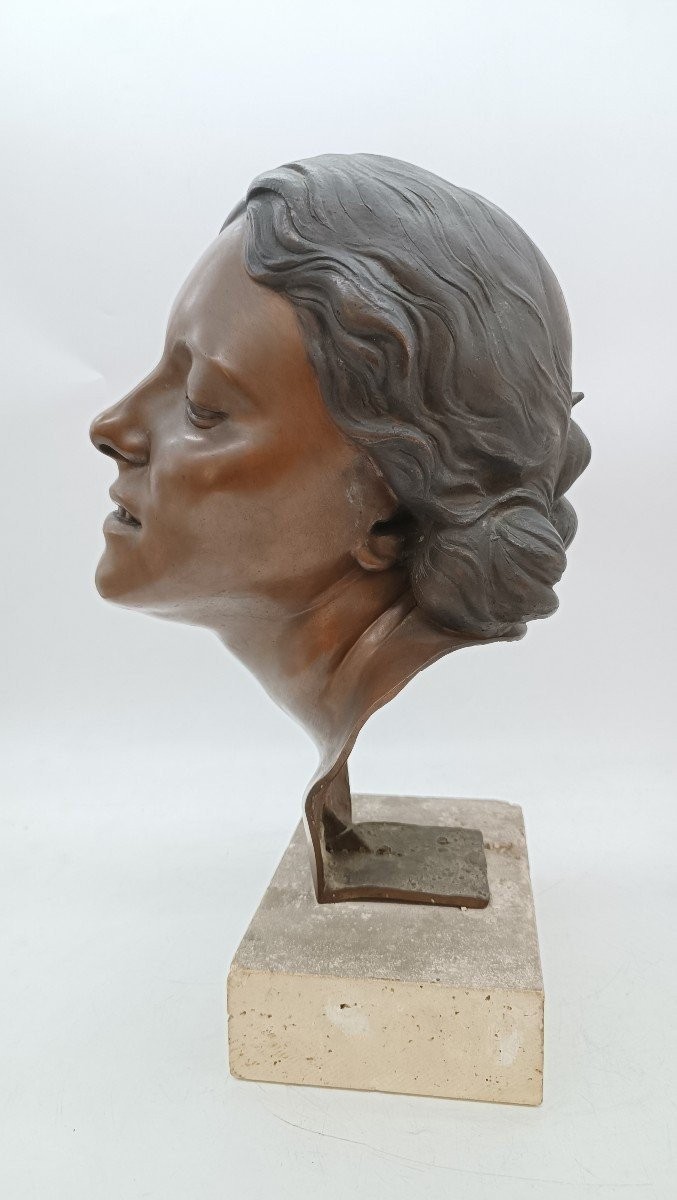 Buste féminin en bronze d'Attilio Torresini, années 1920 - portrait de sa femme-photo-4