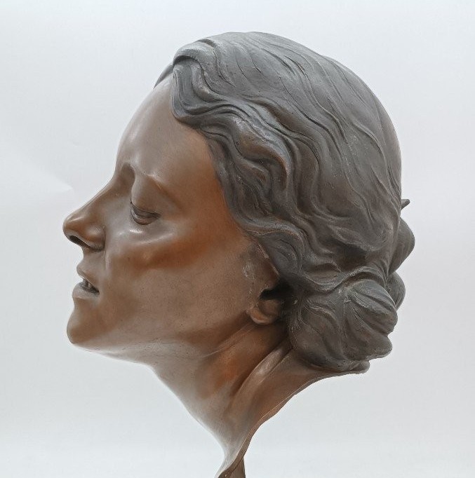 Buste féminin en bronze d'Attilio Torresini, années 1920 - portrait de sa femme-photo-4