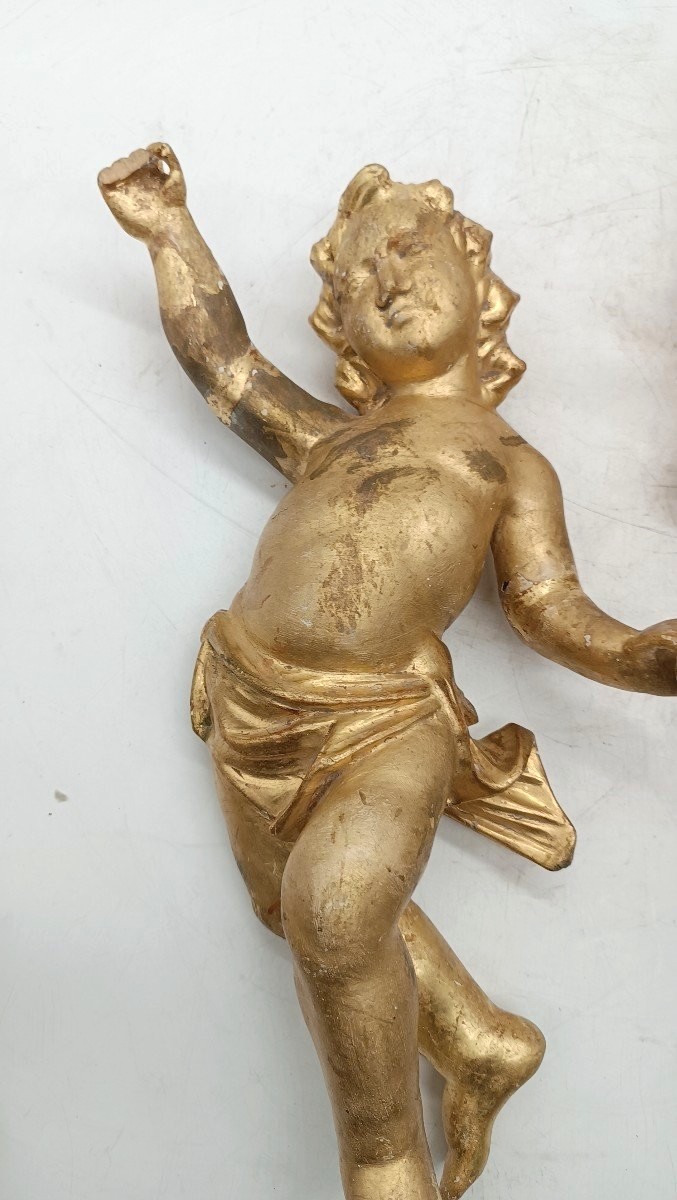 Ancient Pair Of Golden Wooden Angels-photo-2