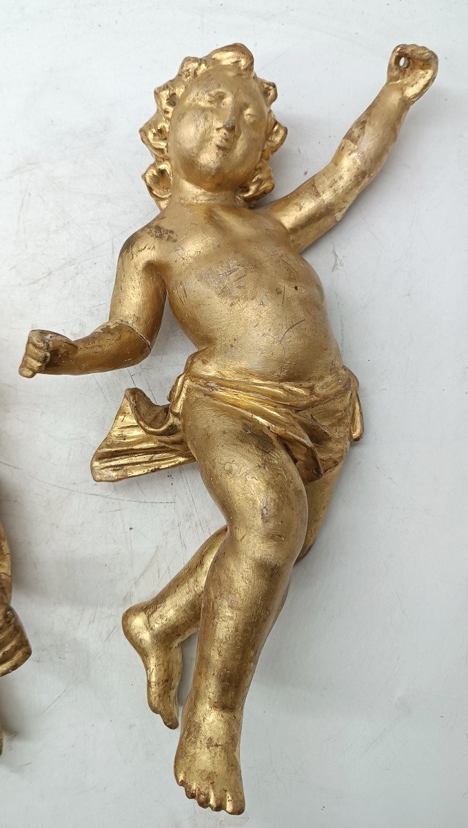 Ancient Pair Of Golden Wooden Angels-photo-3