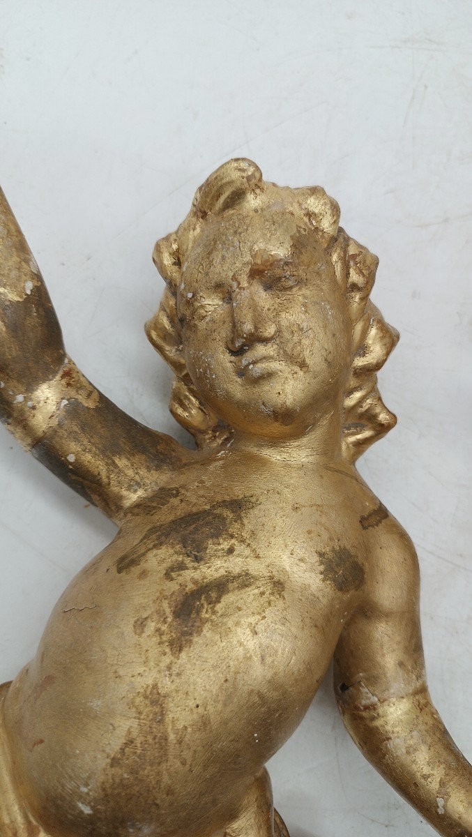 Ancient Pair Of Golden Wooden Angels-photo-4