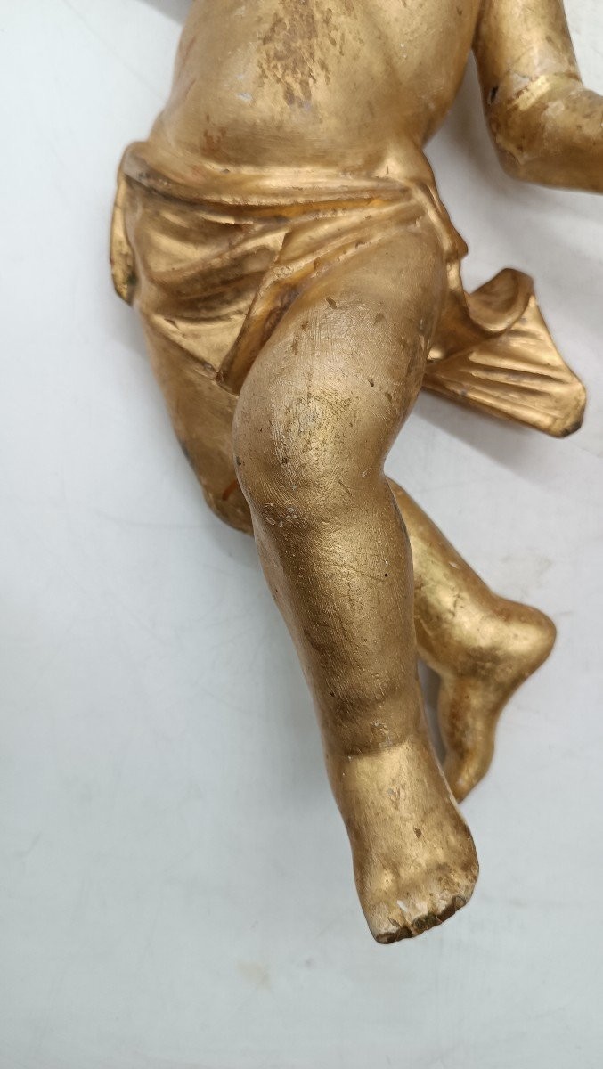 Ancient Pair Of Golden Wooden Angels-photo-3