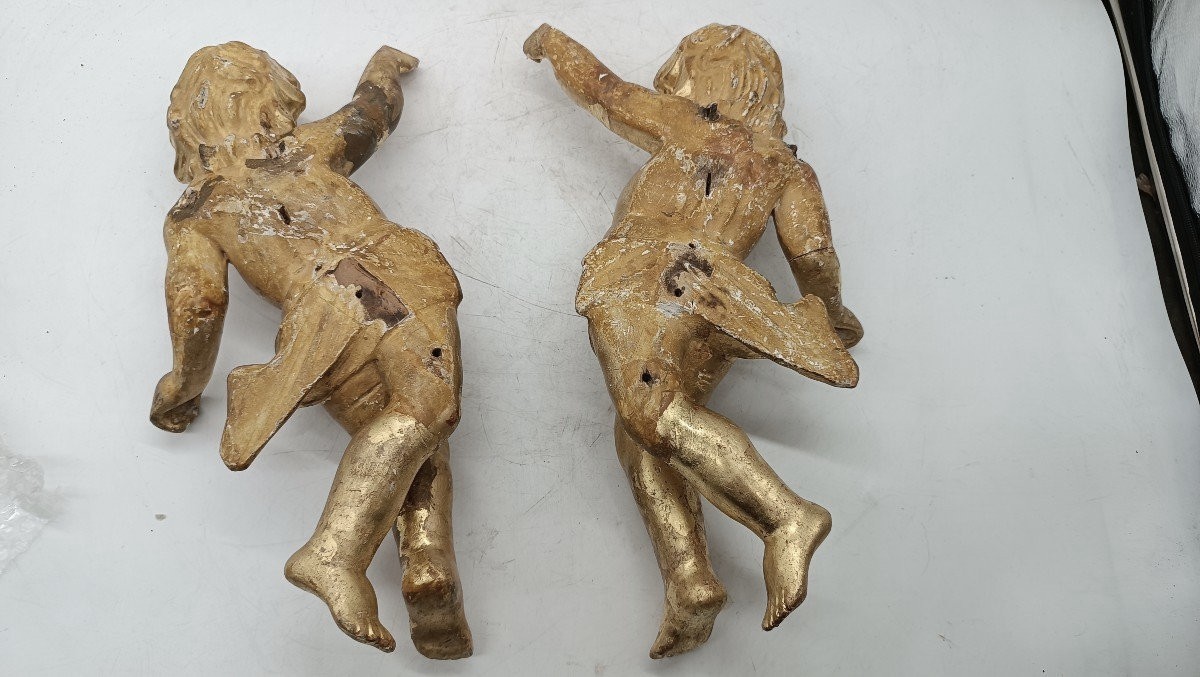 Ancient Pair Of Golden Wooden Angels-photo-4