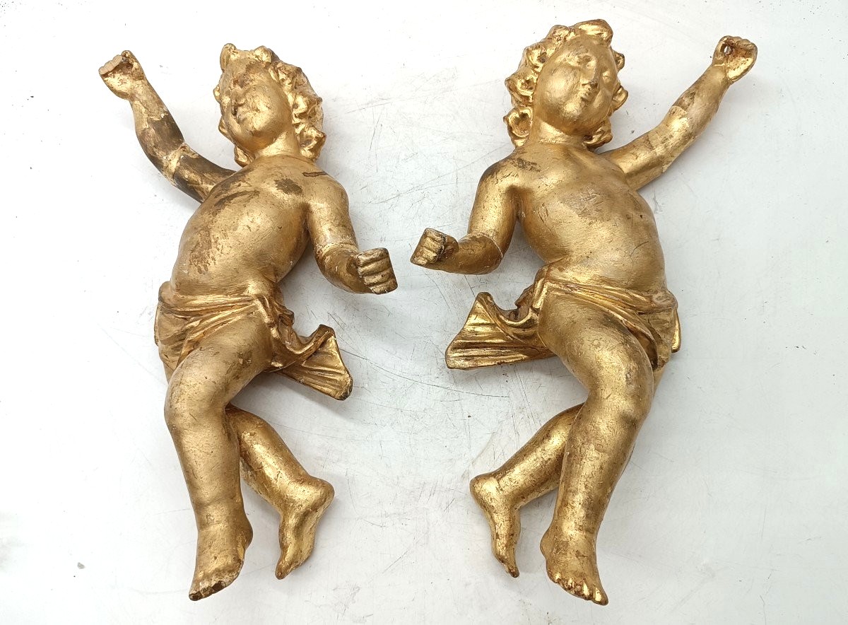 Ancient Pair Of Golden Wooden Angels