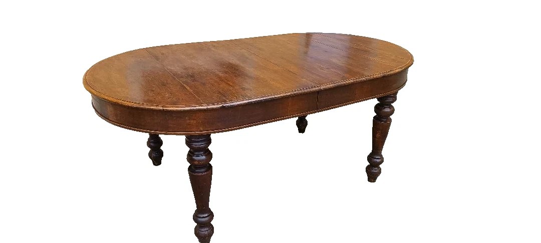Antique Oval Extendable Walnut Table--photo-4
