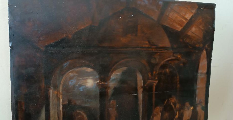 Tableau Ancien Grande Esquisse à l'Huile Sur Panneau Couvent Des Frères 19ème Siècle-photo-1