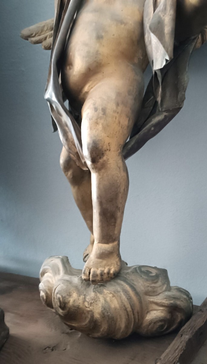 Sculpture antique en bronze doré, baroque, chérubin ailé-photo-7