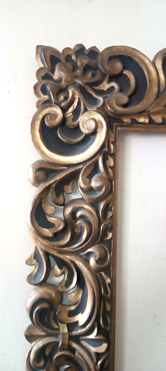 Grand cadre ancien laqué et doré, Italie, XIXe siècle-photo-2