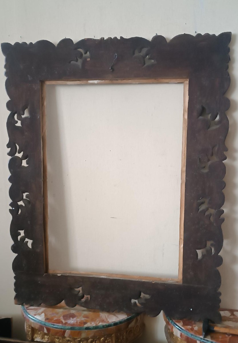 Grand cadre ancien laqué et doré, Italie, XIXe siècle-photo-3