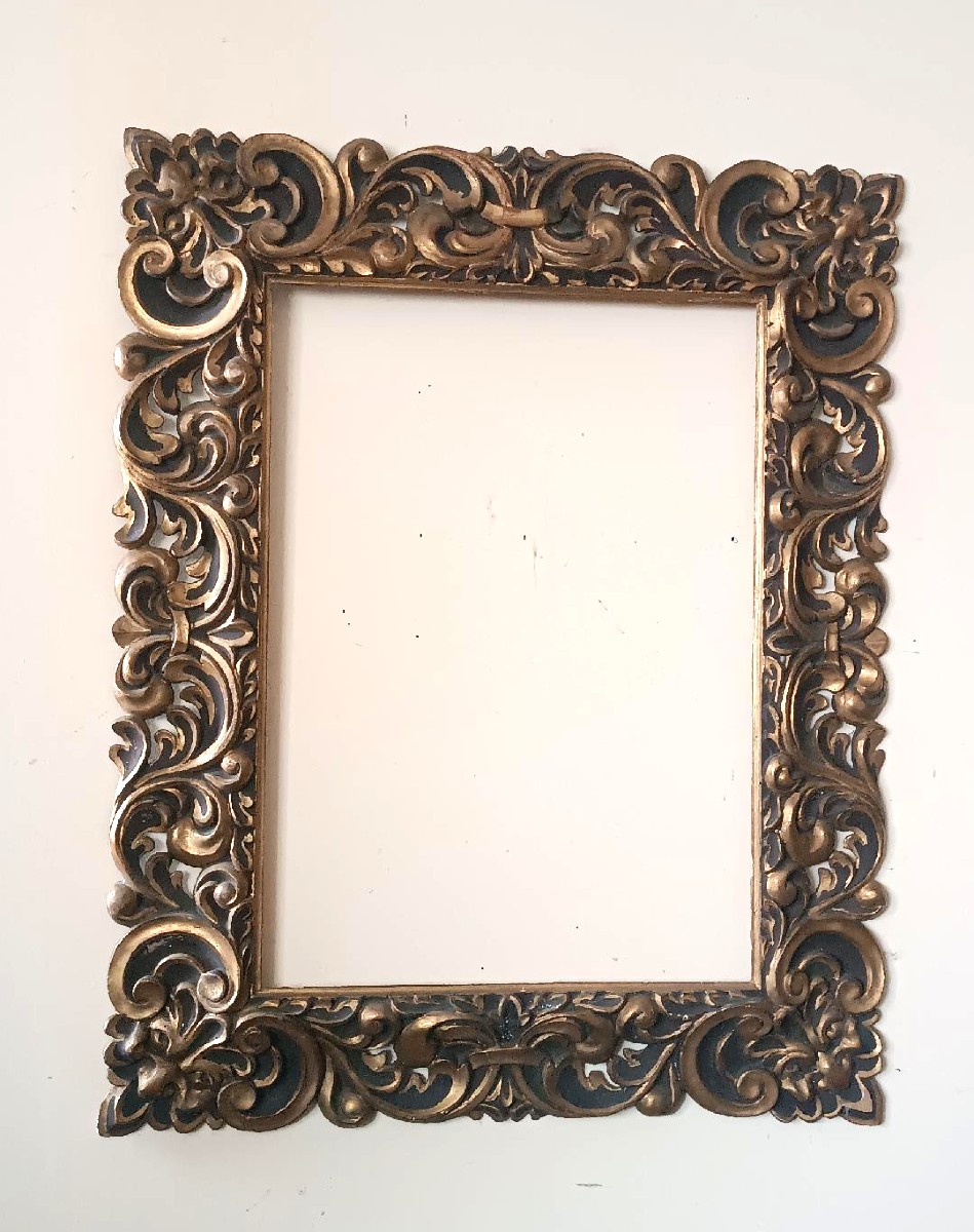 Grand cadre ancien laqué et doré, Italie, XIXe siècle-photo-6
