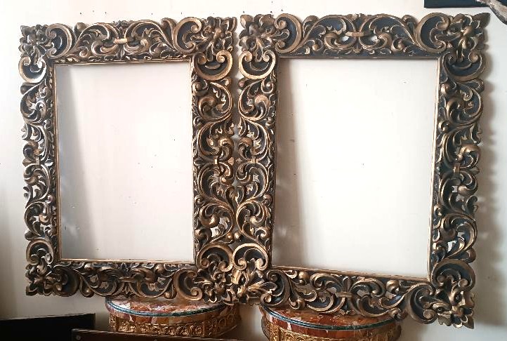 Grand cadre ancien laqué et doré, Italie, XIXe siècle-photo-2