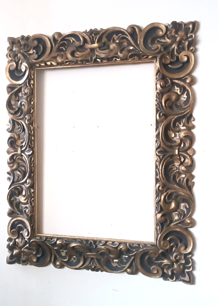 Grand cadre ancien laqué et doré, Italie, XIXe siècle-photo-3