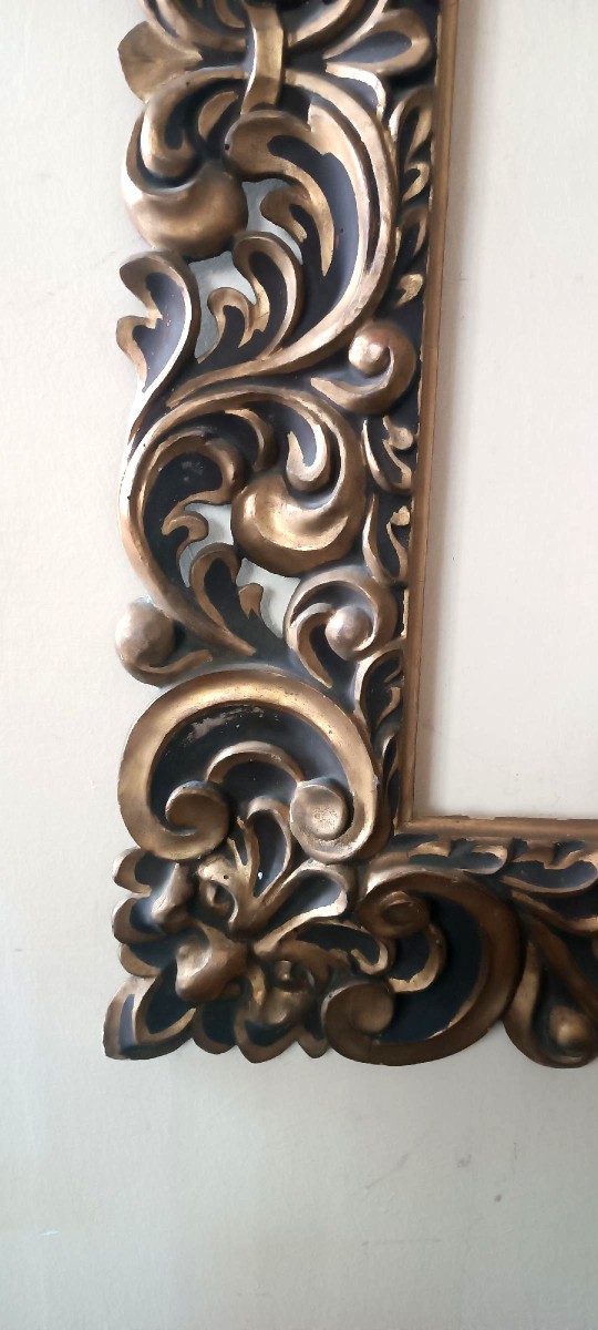 Grand cadre ancien laqué et doré, Italie, XIXe siècle-photo-3