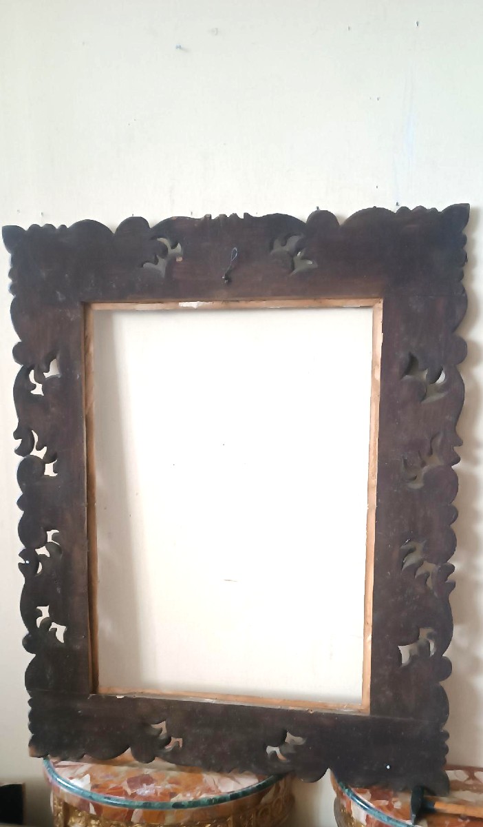 Grand cadre ancien laqué et doré, Italie, XIXe siècle-photo-4
