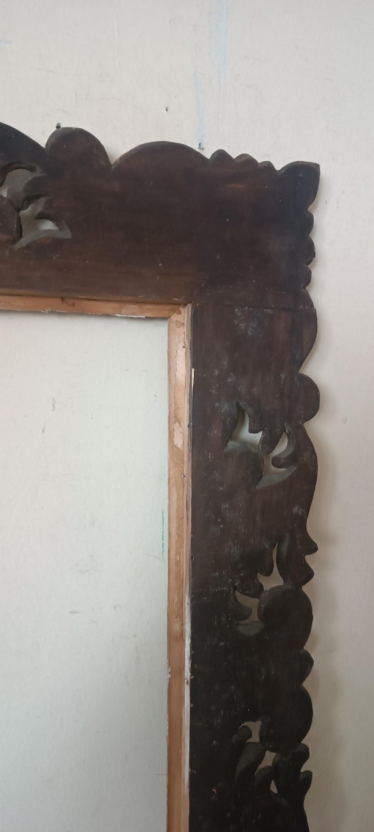 Grand cadre ancien laqué et doré, Italie, XIXe siècle-photo-5