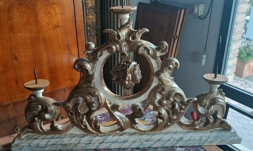 Triptyque ancien toscan représentant des chandeliers, XVIIIe siècle-photo-5