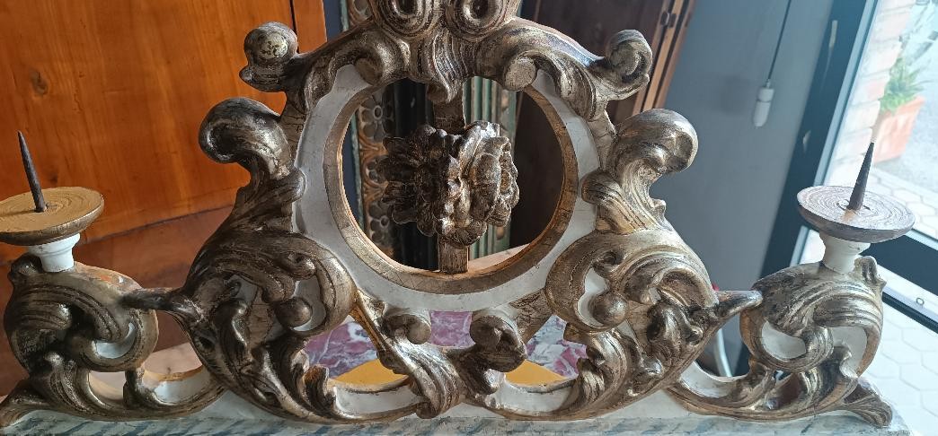 Triptyque ancien toscan représentant des chandeliers, XVIIIe siècle-photo-6