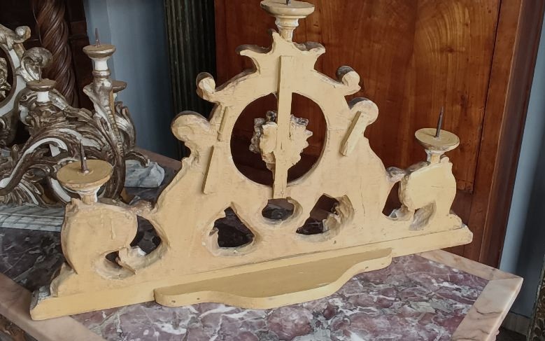 Triptyque ancien toscan représentant des chandeliers, XVIIIe siècle-photo-7