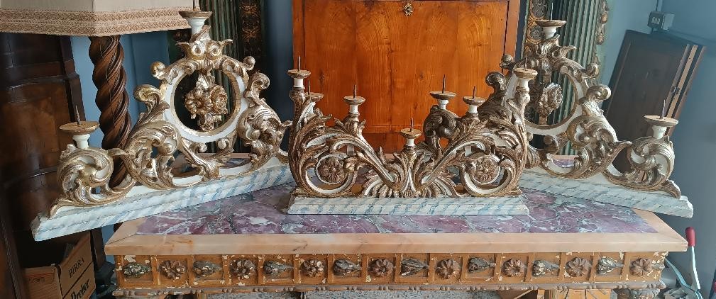 Triptyque ancien toscan représentant des chandeliers, XVIIIe siècle-photo-8