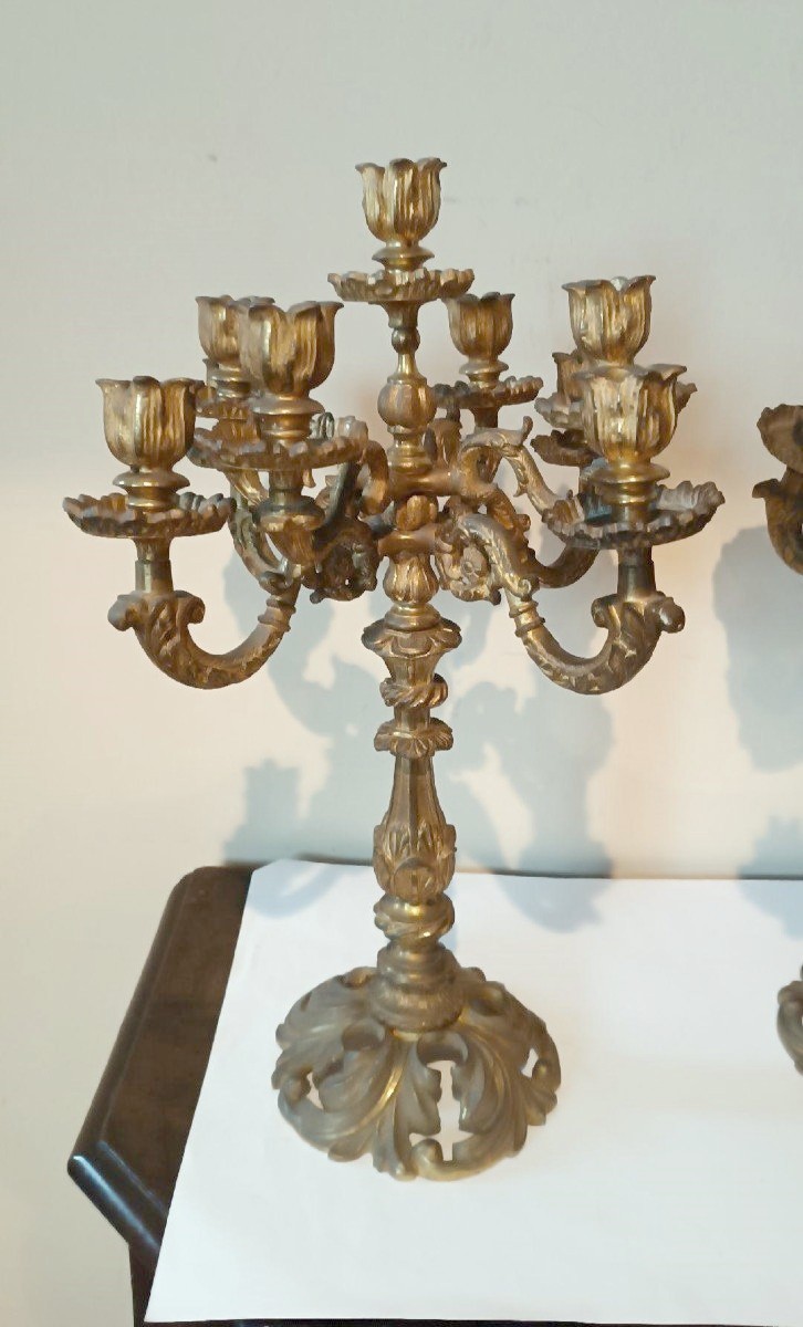 Large Pair Of 19th Century Gilt Bronze Candlesticks-photo-2