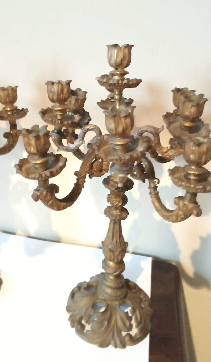 Large Pair Of 19th Century Gilt Bronze Candlesticks-photo-3