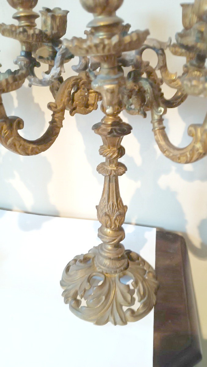 Large Pair Of 19th Century Gilt Bronze Candlesticks-photo-3