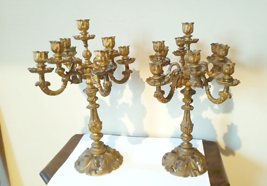 Large Pair Of 19th Century Gilt Bronze Candlesticks-photo-7