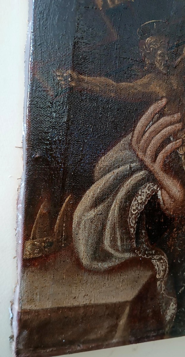 Peinture à l'huile ancienne sur toile datée de 1605 - École toscane - San Luigi Gonzaga-photo-5