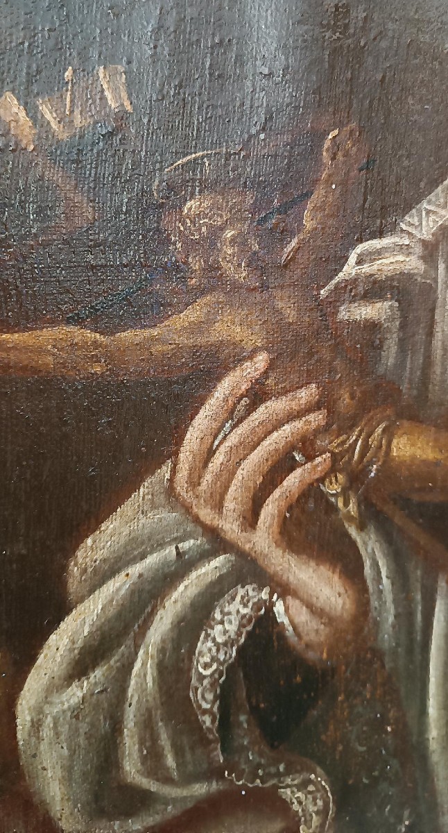 Peinture à l'huile ancienne sur toile datée de 1605 - École toscane - San Luigi Gonzaga-photo-6