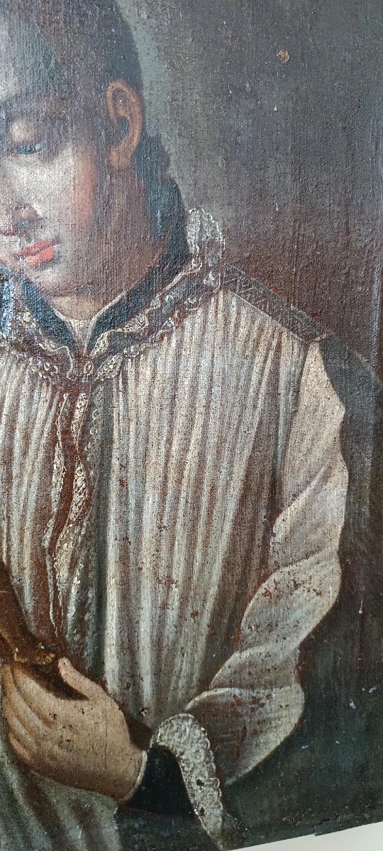 Peinture à l'huile ancienne sur toile datée de 1605 - École toscane - San Luigi Gonzaga-photo-7