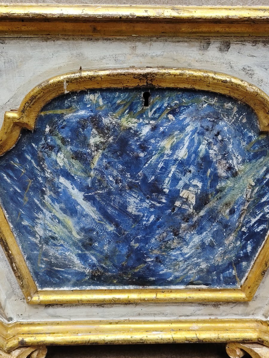 Baroque Ciborium In Painted Wood With Faux Marble, Lozenges And Carved And Gilded Frames, Louis-photo-3
