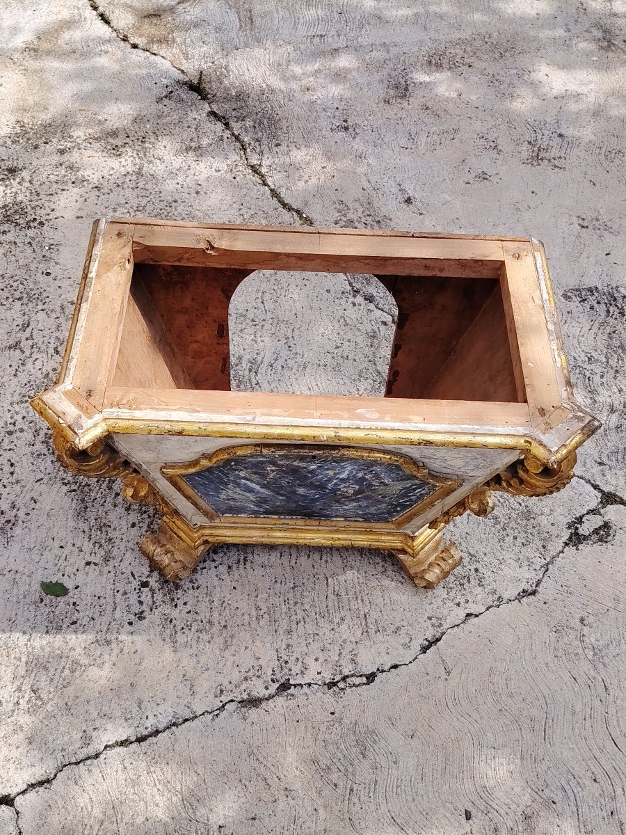 Baroque Ciborium In Painted Wood With Faux Marble, Lozenges And Carved And Gilded Frames, Louis-photo-1