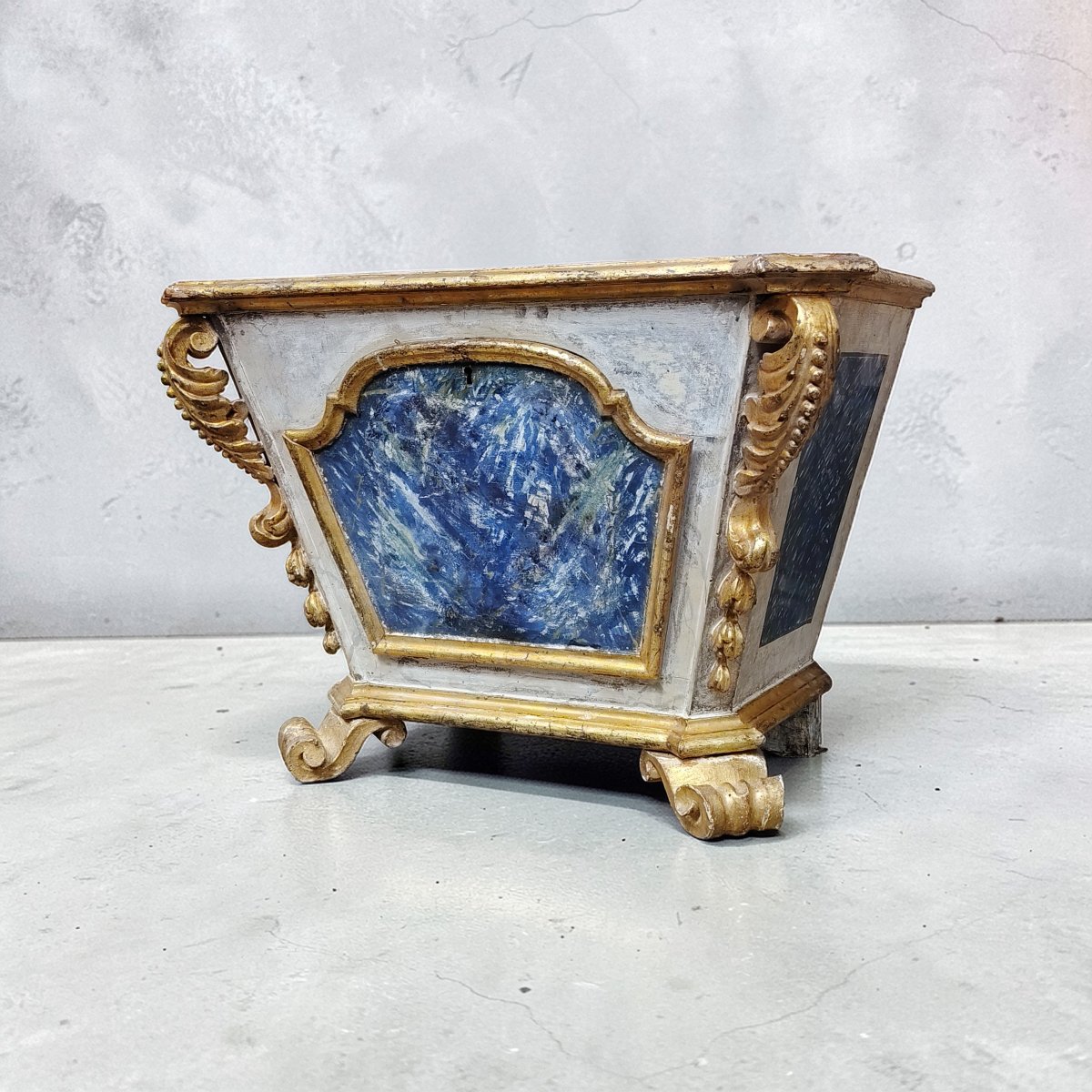 Baroque Ciborium In Painted Wood With Faux Marble, Lozenges And Carved And Gilded Frames, Louis-photo-2