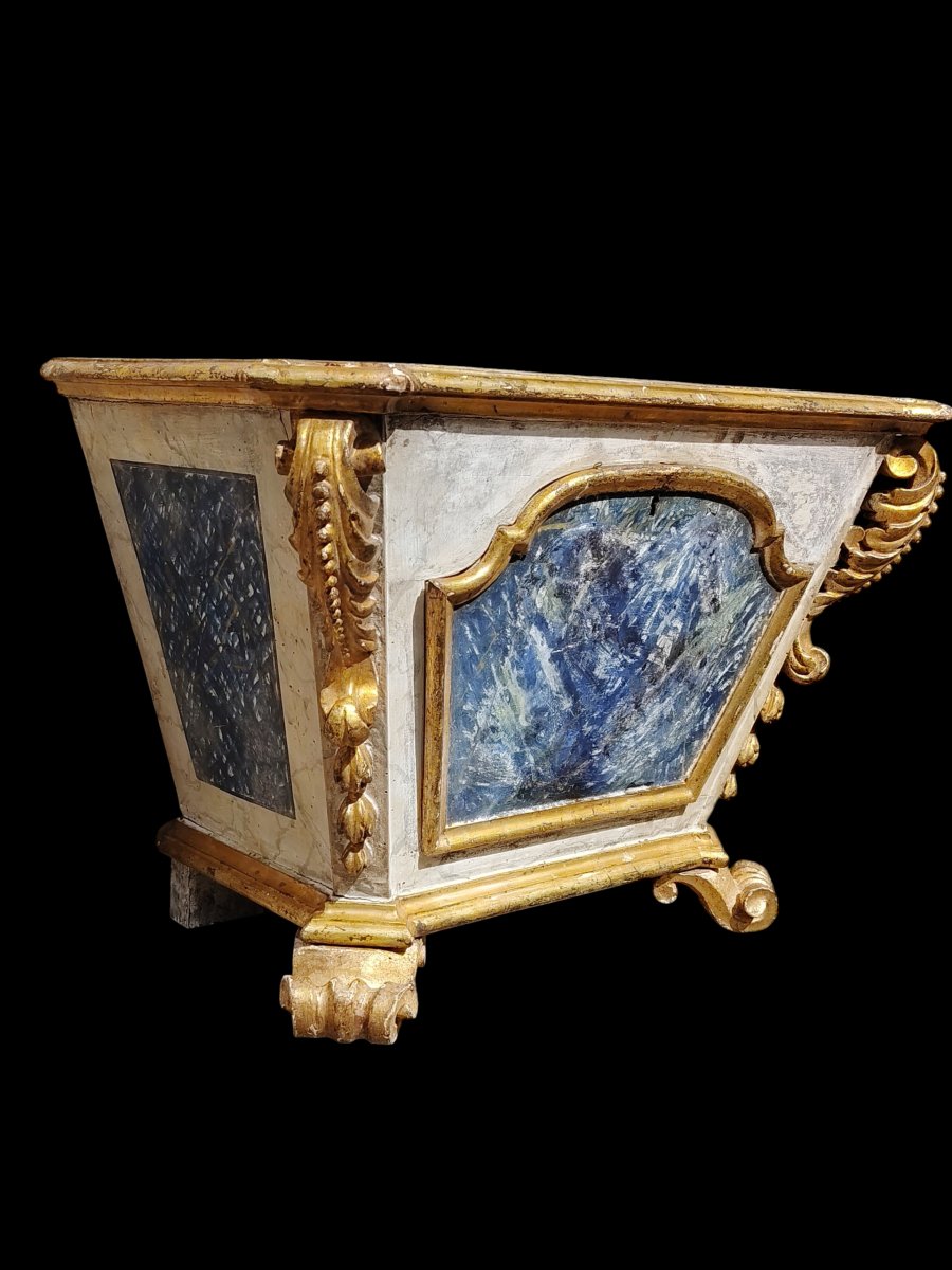 Baroque Ciborium In Painted Wood With Faux Marble, Lozenges And Carved And Gilded Frames, Louis-photo-3