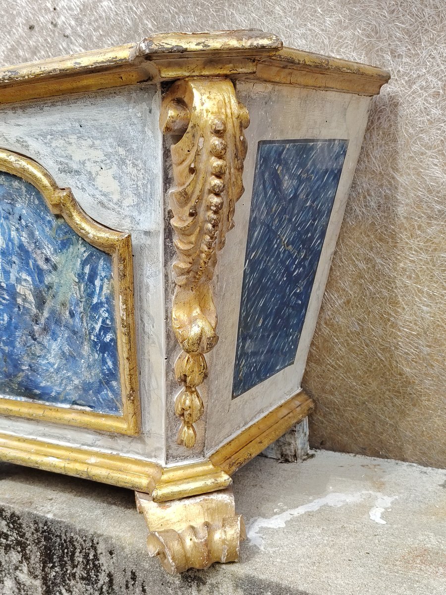 Baroque Ciborium In Painted Wood With Faux Marble, Lozenges And Carved And Gilded Frames, Louis-photo-4