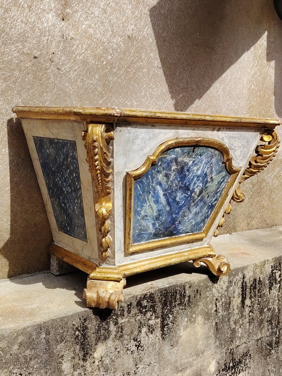 Baroque Ciborium In Painted Wood With Faux Marble, Lozenges And Carved And Gilded Frames, Louis-photo-5