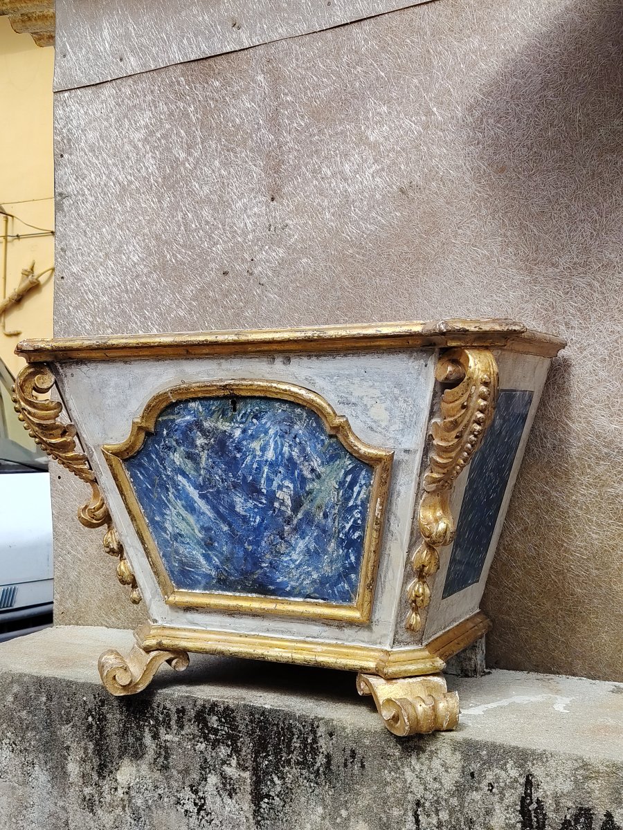 Baroque Ciborium In Painted Wood With Faux Marble, Lozenges And Carved And Gilded Frames, Louis-photo-6