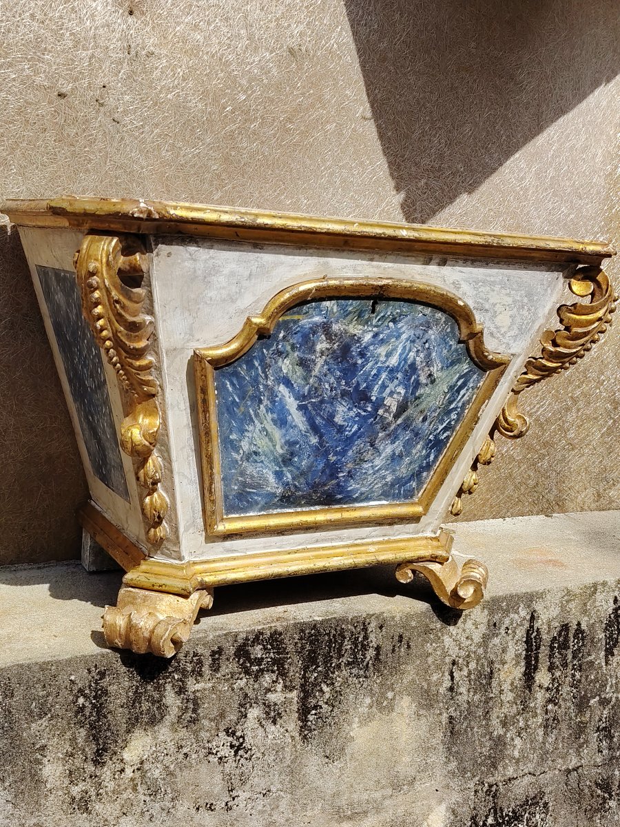 Baroque Ciborium In Painted Wood With Faux Marble, Lozenges And Carved And Gilded Frames, Louis-photo-7