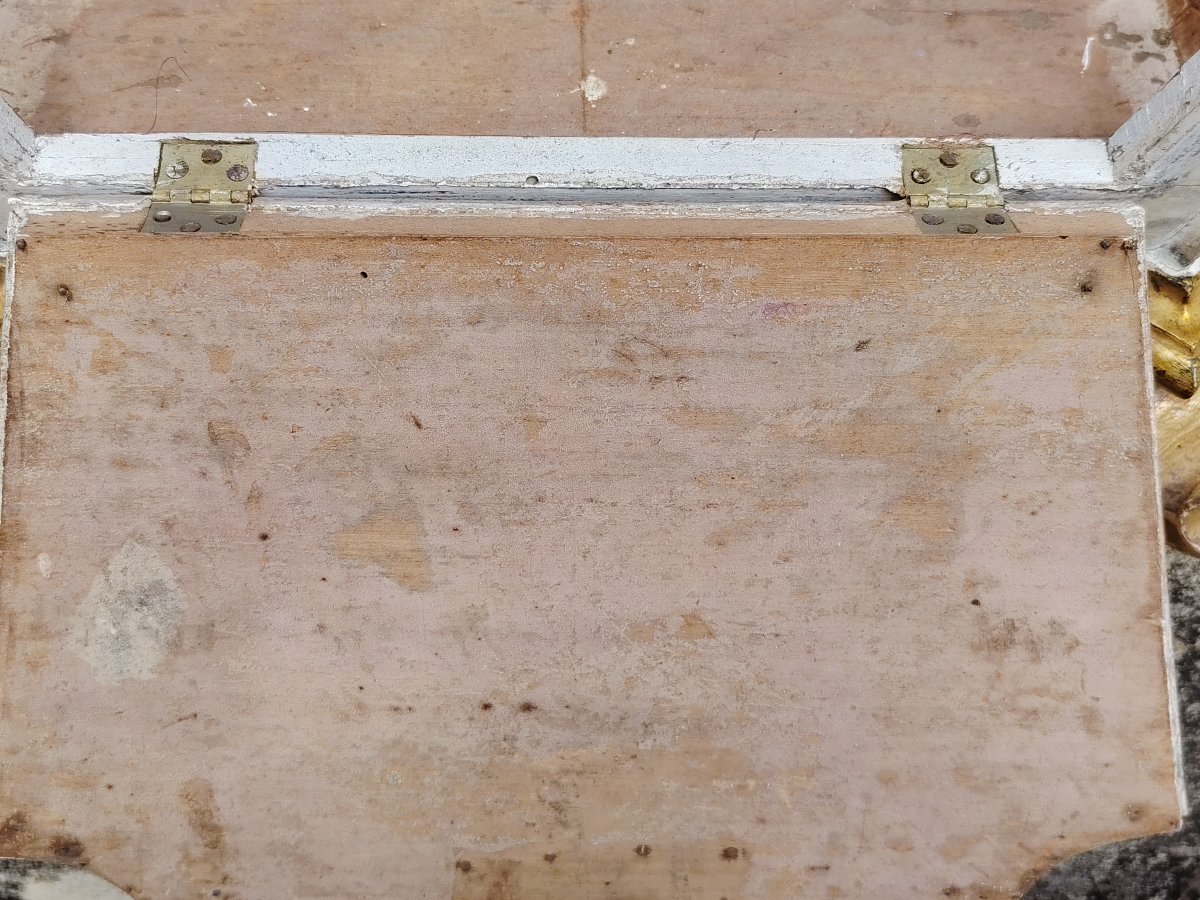 Baroque Ciborium In Painted Wood With Faux Marble, Lozenges And Carved And Gilded Frames, Louis-photo-8