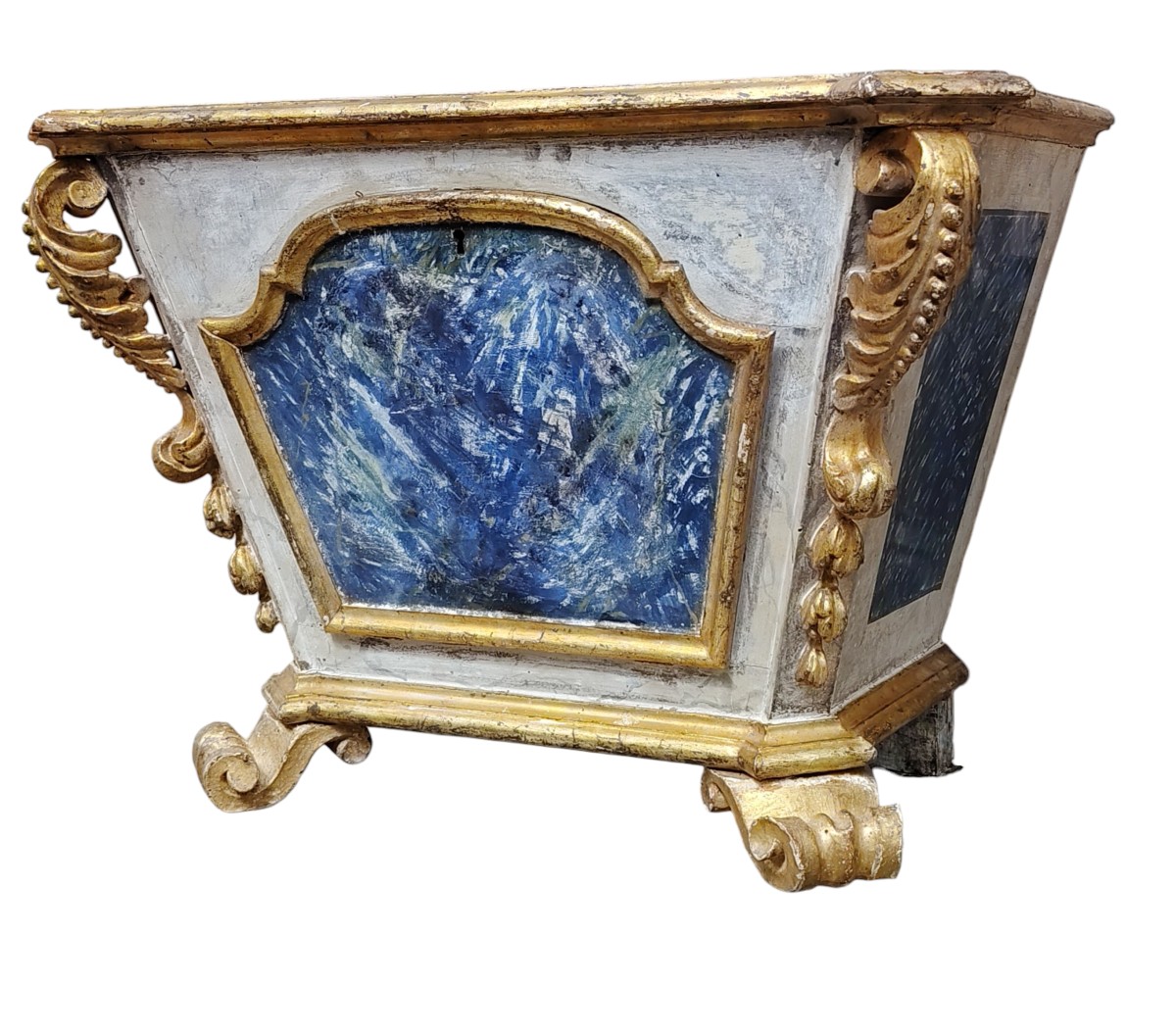 Baroque Ciborium In Painted Wood With Faux Marble, Lozenges And Carved And Gilded Frames, Louis